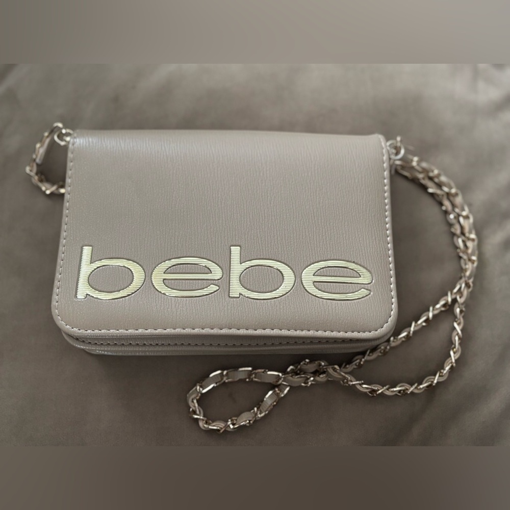 Bebe Taupe Crossbody Bag with Chain Strap